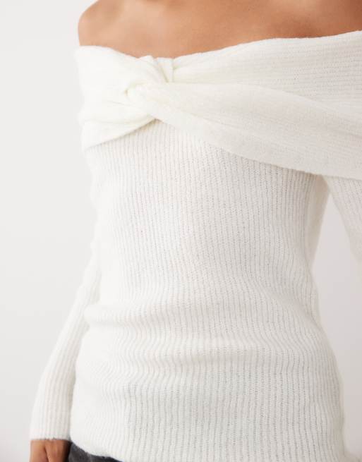 Brave Soul off shoulder jumper in cream with bardot detail, 3 of 4