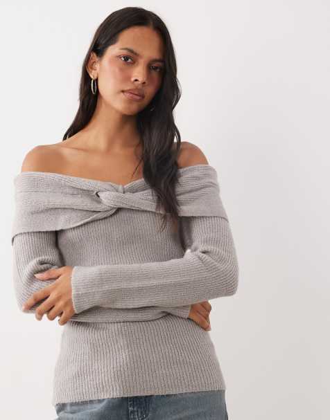 Brave Soul off shoulder jumper in grey with bardot detail - view 1