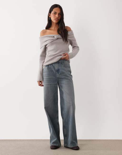 Brave Soul off shoulder jumper in grey with bardot detail, 2 of 4