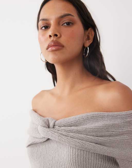Brave Soul off shoulder jumper in grey with bardot detail, 3 of 4