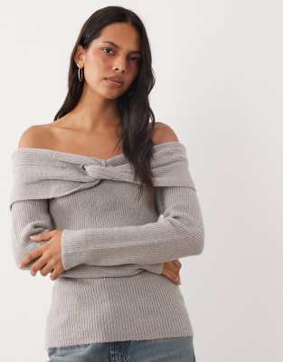Brave Soul Off The Shoulder Sweater In Gray