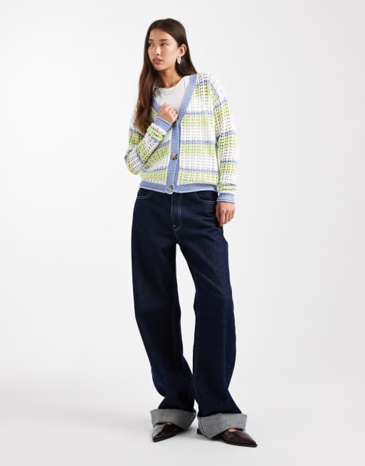 Brave Soul – Offenmaschige Strickjacke mit blauen Streifen, 2 von 4