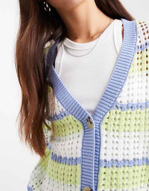 Brave Soul – Offenmaschige Strickjacke mit blauen Streifen, 4 von 4