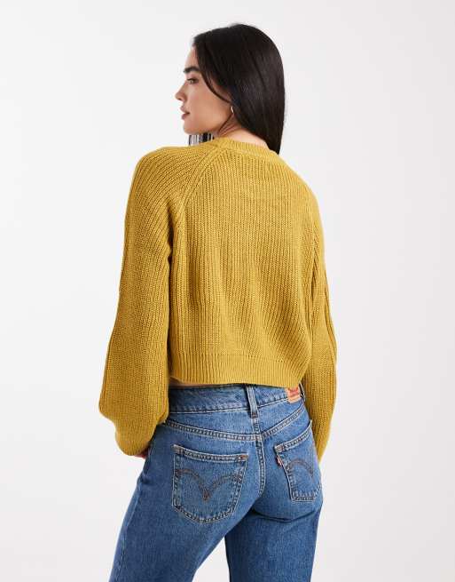Brave Soul – Oliwkowy krótki sweter z okrągłym dekoltem, 4 z 4