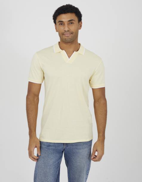 Brave Soul Open collar polo shirt in yellow - view 1