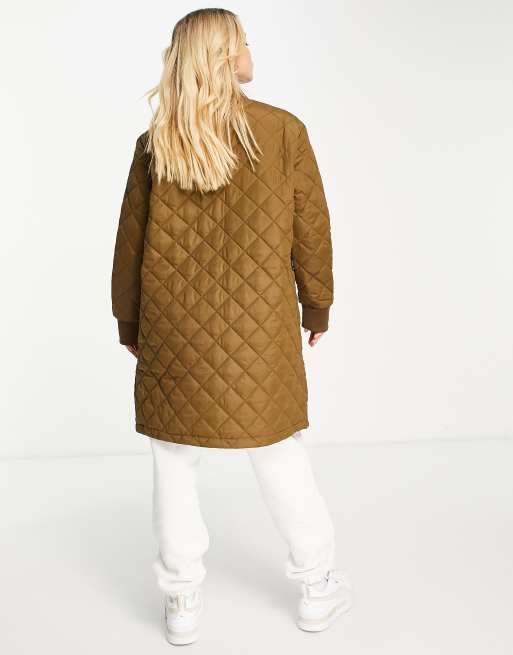 Brave Soul – Orlando – Lange Bomberjacke in Braun mit Steppmuster