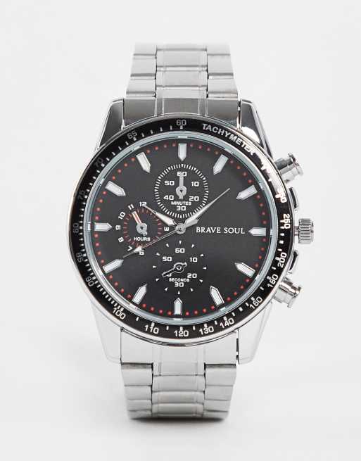 Brave Soul - Orologio con bracciale spesso color argento e nero