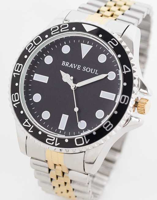 Brave Soul - Orologio con bracciale spesso color argento e oro