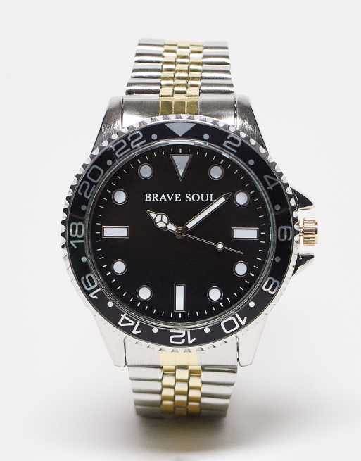 Brave Soul - Orologio con bracciale spesso color argento e oro