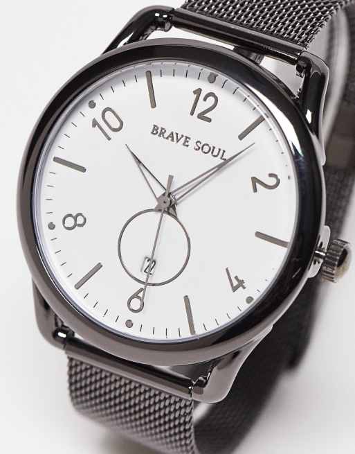 Brave Soul - Orologio con cinturino in maglia grigio piombo