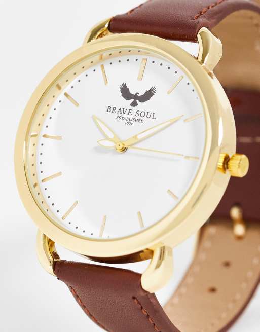 Brave Soul - Orologio con cinturino slim color cuoio 