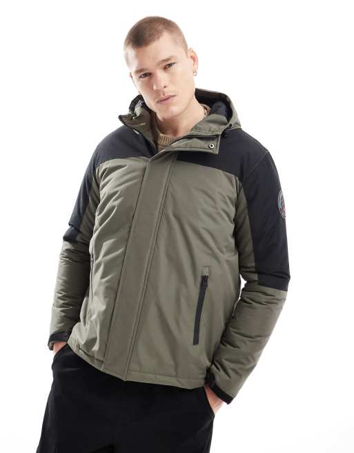 Brave Soul - Outdoorjas met kleurvlak in kaki en zwart