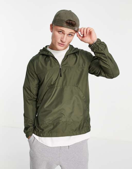 Brave Soul overhead half zip anorak jacket in khaki | ASOS