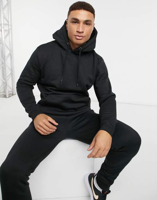 Brave Soul overhead hoodie jogger tracksuit set in black