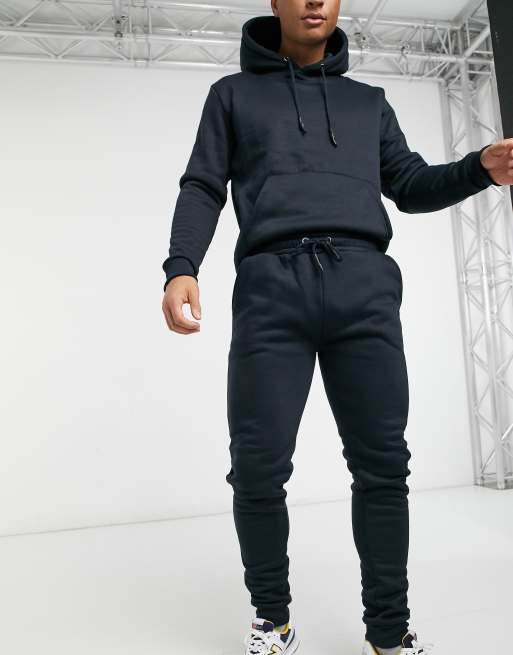 Brave Soul overhead hoodie sweatpants tracksuit set in navy