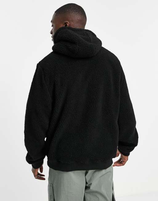 Brave Soul overhead sherpa hoodie in black