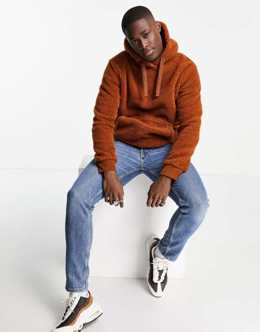 Brave Soul overhead sherpa hoodie in brown ASOS