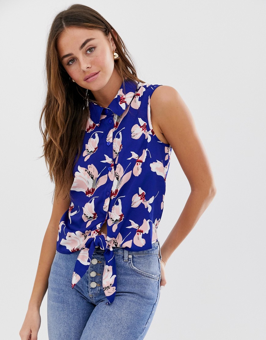 Brave Soul - Overhemd met gestrikte voorkant en bloemenprint-Marineblauw