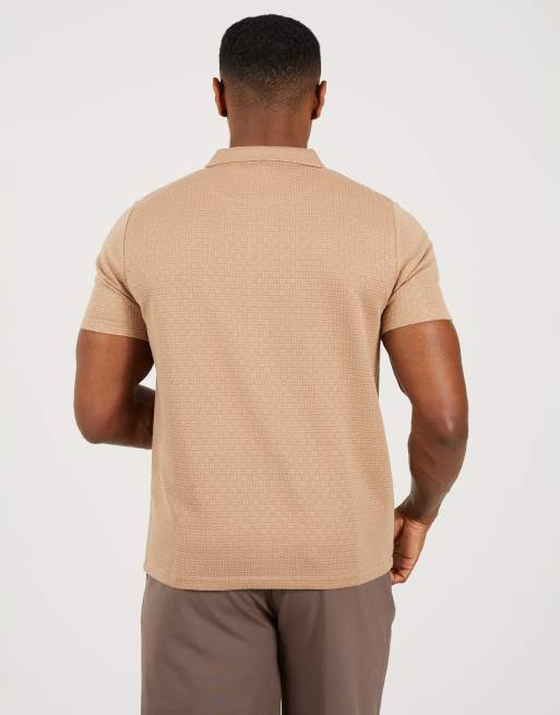 Brave Soul - Overhemd met korte mouwen en textuur in taupe, 2 van 3