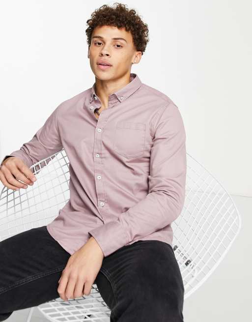 Brave Soul - Overhemd van katoenen keperstof met lange mouwen in mauve