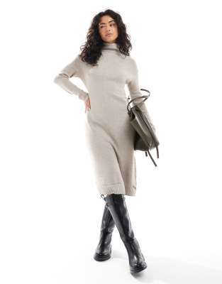 Brave Soul - Oversize-Maxikleid aus Strick in Beige mit Rollkragen-Neutral