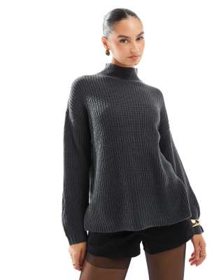 Brave Soul - Oversize-Pullover in Anthrazit mit Stehkragen-Grau