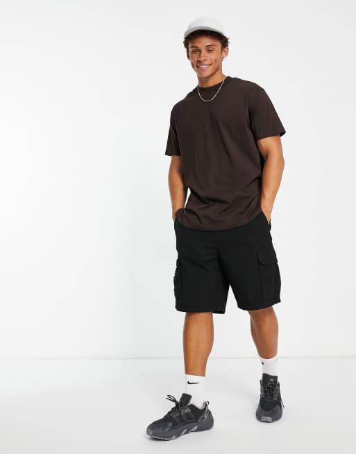 Brave Soul – Oversize-T-Shirt in Dunkelbraun mit Stehkragen, 4 von 4