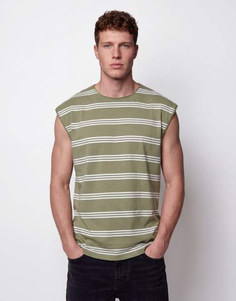 Brave Soul – Oversize-Tanktop mit Streifen in Salbeigrün und Weiß - view 1