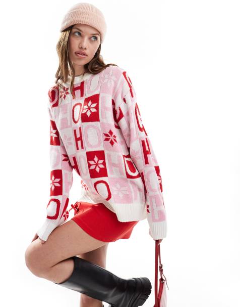 Brave Soul – Oversize-Weihnachtspullover in Rosa und Rot - view 1