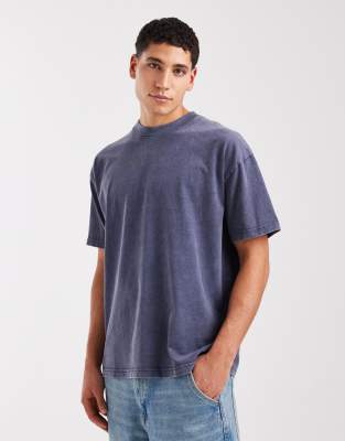 Brave Soul Oversized 240gsm Acid Wash T-shirt In Blue
