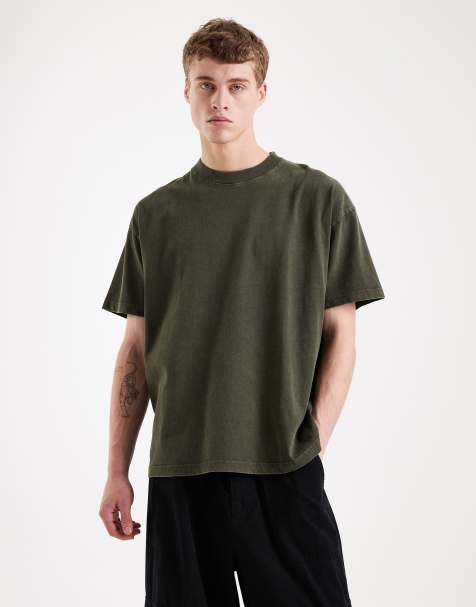 Brave Soul oversized 240gsm acid wash t-shirt in khaki