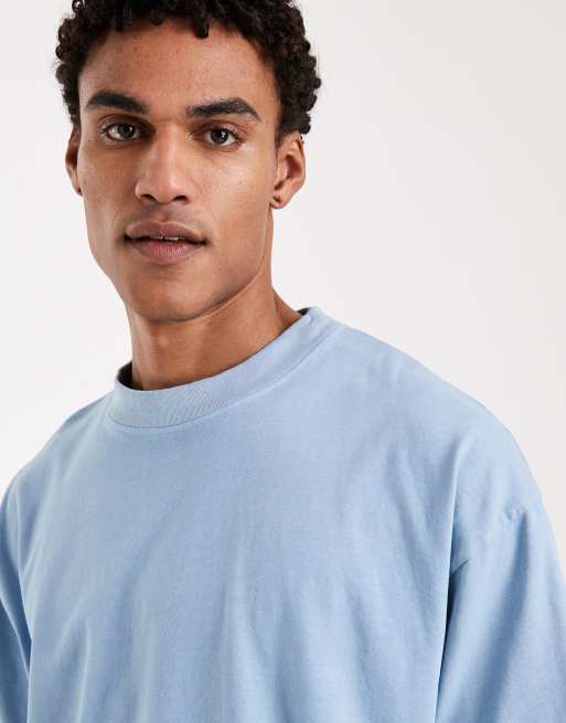 Brave Soul oversized 240gsm acid wash t-shirt in light blue, 5 of 5