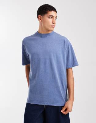 Brave Soul Oversized 240gsm Acid Wash T-shirt In Blue