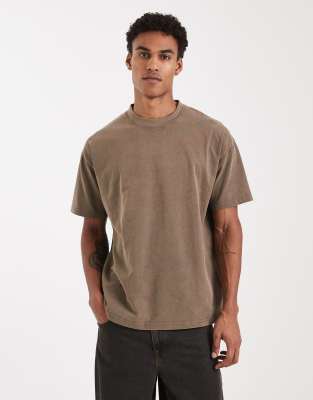 Brave Soul Oversized 240gsm Acid Wash T-shirt In Nude