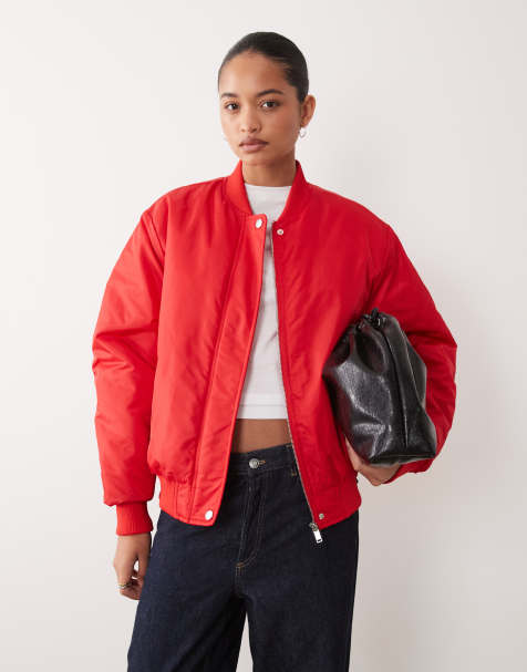 Brave Soul oversized bomber jacket in red - view 1