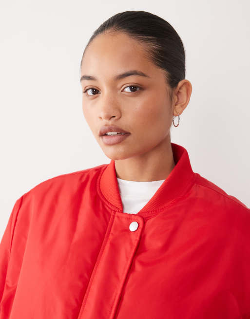 Brave Soul oversized bomber jacket in red , 2 of 4