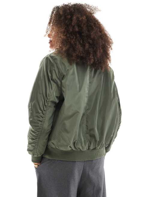 Brave Soul - Oversized bomberjack met gerimpelde mouwen in kaki, 2 van 4
