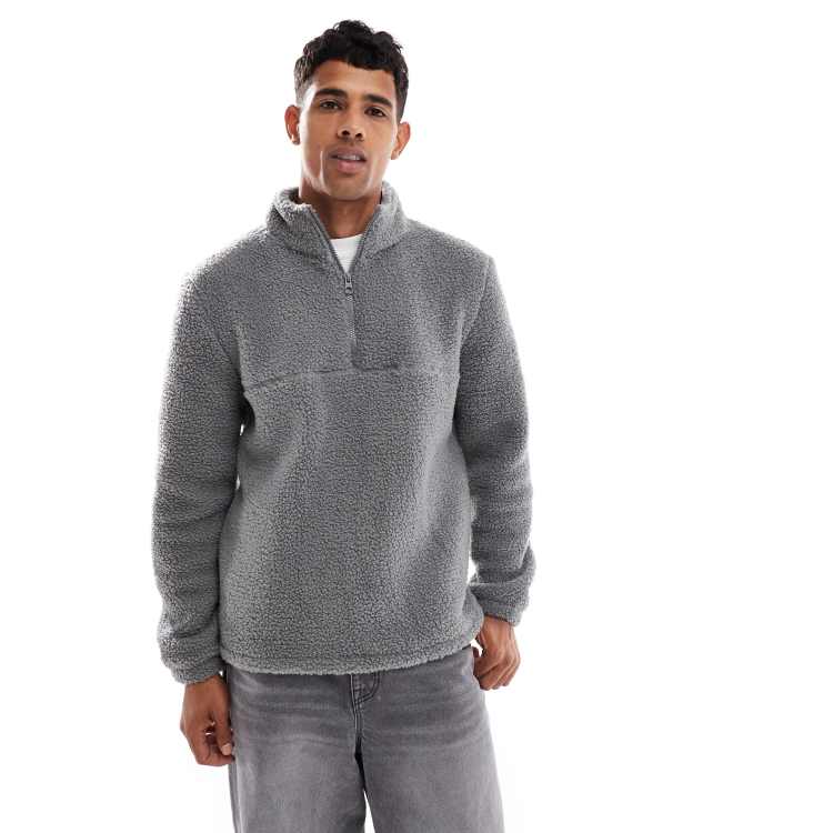 Mizuno Impermalite Jacket Brave Soul oversized borg half zip sweatshirt in charcoal grey ClassicfuncenterShops