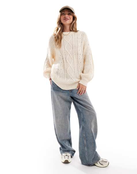 Brave Soul oversized cable knit jumper in oatmeal - view 1