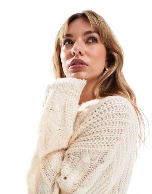 Brave Soul oversized cable knit sweater in oatmeal