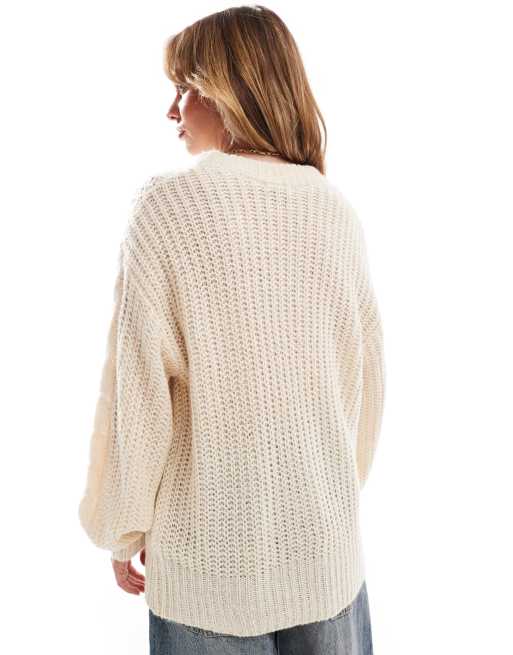 Brave Soul oversized cable knit sweater in oatmeal