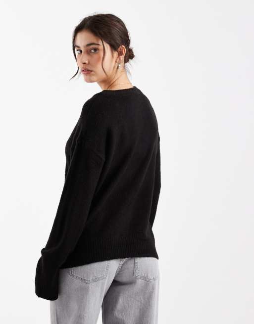 Brave Soul oversized Christmas jumper with sequin candy cane detail in black, 4 of 4