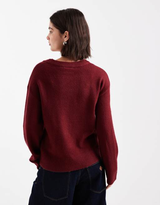 Brave Soul oversized Christmas jumper with sequin candy cane detail in burgundy, 4 of 4
