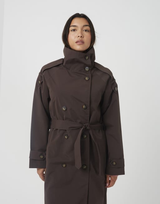 Brave Soul Oversized collar maxi double breasted mac in chocolate, 4 of 4