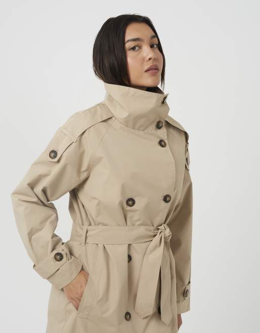 Brave Soul Oversized collar maxi double breasted mac in stone, 4 of 4