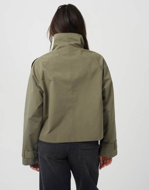 Brave Soul Oversized collar short double breasted mac in khaki, 2 of 4