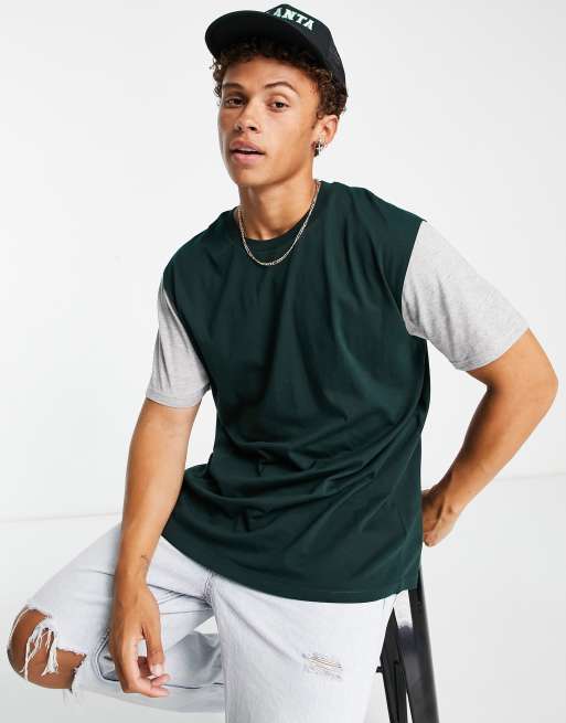 Brave Soul oversized colour block t-shirt in green