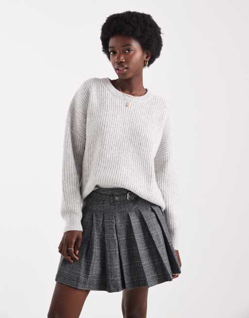 Brave Soul oversized crew neck jumper in light grey