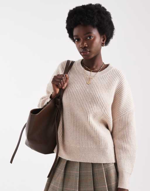 Brave Soul oversized crew neck jumper in oat