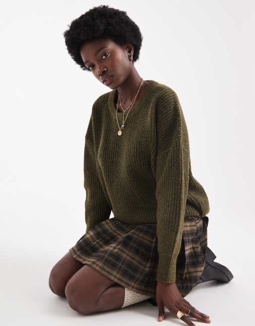 Brave Soul oversized crew neck jumper in olive green